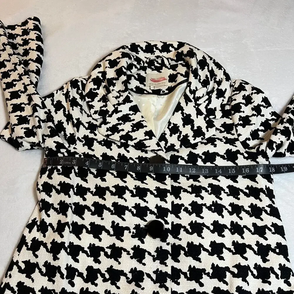 Kate Spade Houndstooth A-Line Button Up Coat Size S Holidays Preppy Classic - Picture 9 of 16